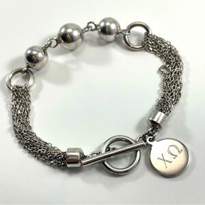 Beautiful Chi Omega 925 Sterling Silver Multi String Bracelet Silver Beaded